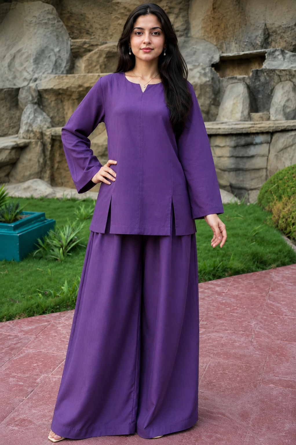 Purple Wide-Leg 2-Piece Co-Ord Set