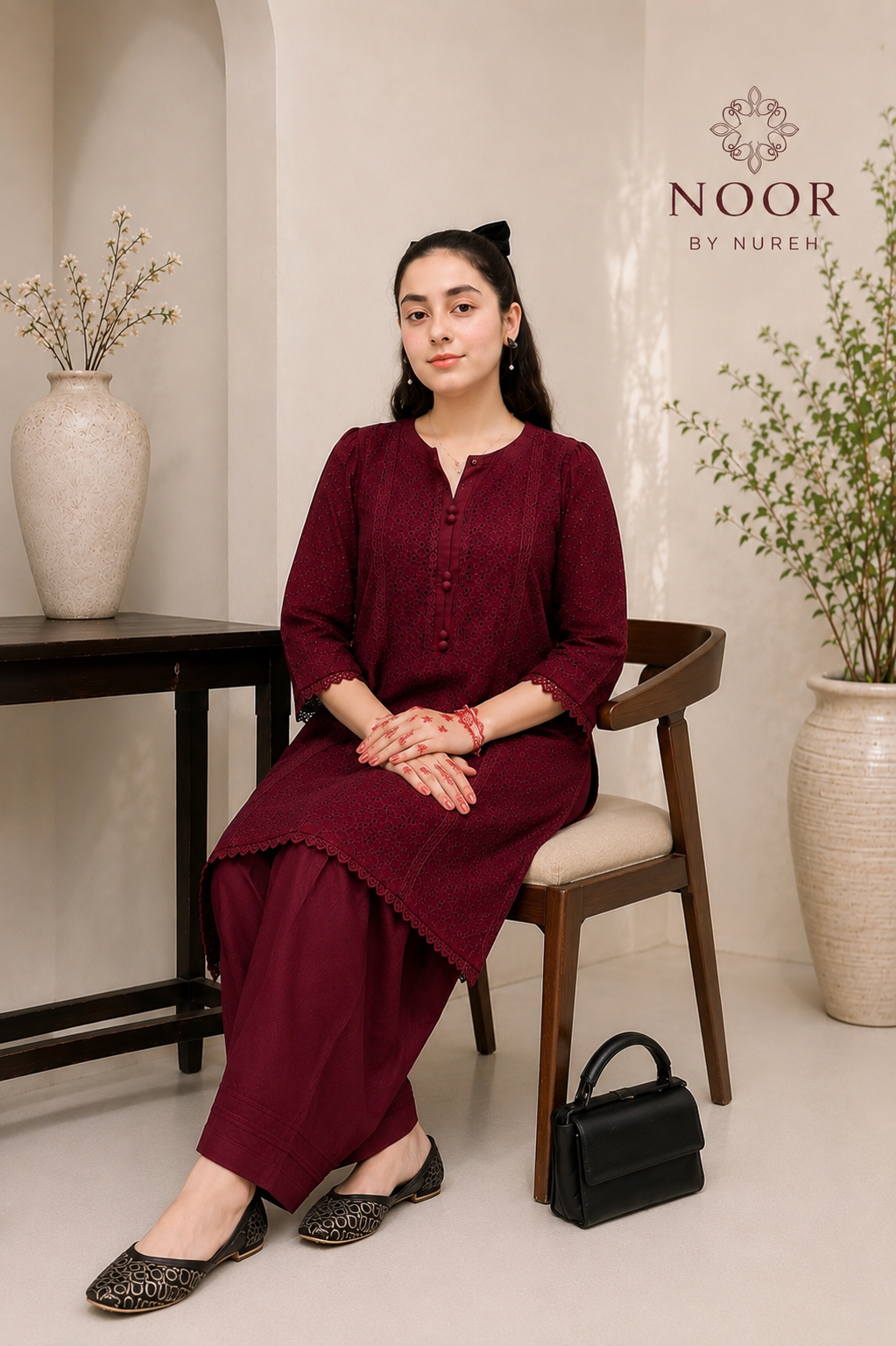 Maroon Embroidered Lawn 2 Piece