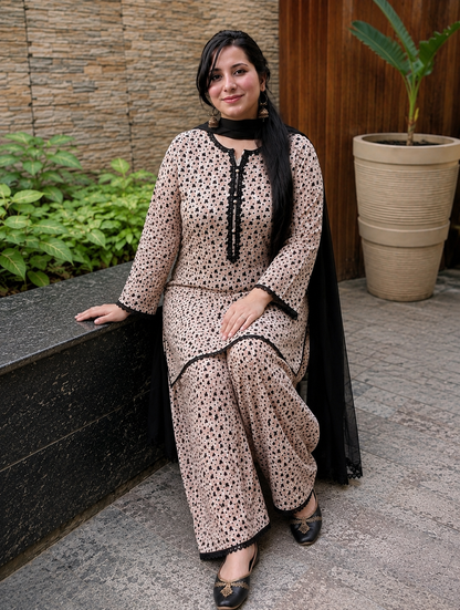 Premium Soft Lawn Beige Printed 2 Piece Suit with Farshi Shalwar by Noor By Nureh