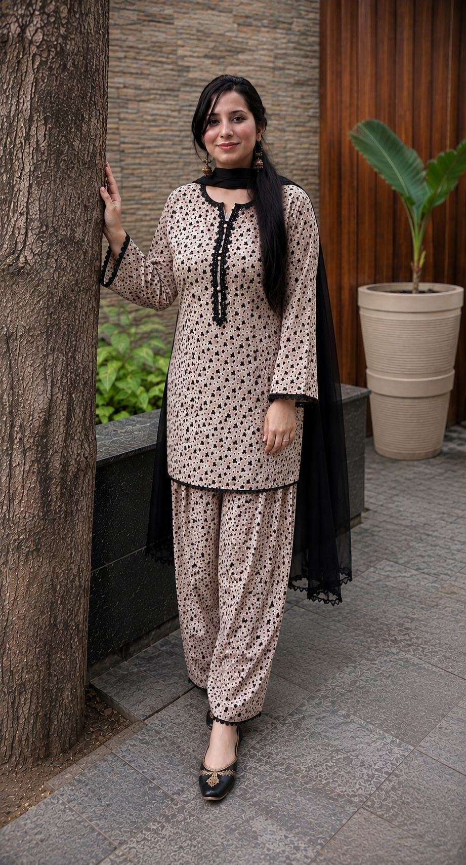 Premium Soft Lawn Beige Printed 2 Piece Suit with Farshi Shalwar by Noor By Nureh