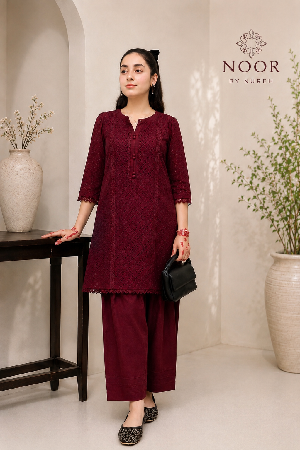 Maroon Embroidered Lawn 2 Piece