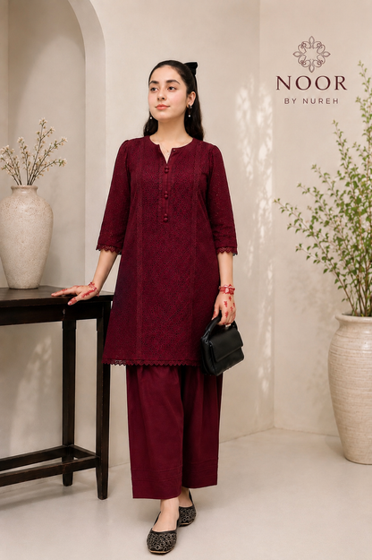 Maroon Embroidered Lawn 2 Piece