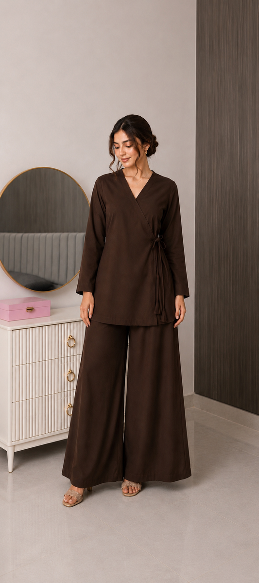 Chocolate Brown 2-Piece Wrap Style Suit