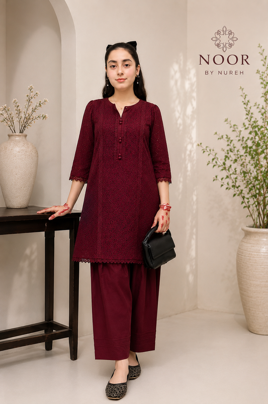 Maroon Embroidered Lawn 2 Piece